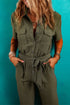 Modern Edge Utility Half Button Belted Wide Leg Jumpsuit